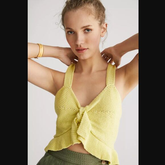 Anthropologie Flat White Tie-Front Cotton Sweater Tank - Large - NEW - Picture 2 of 6